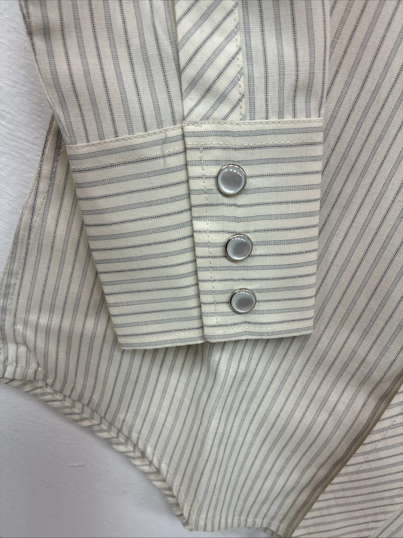 New Boys White Horse Yellow Stripe Long Sleeve Pearl Snap Medium DD-116
