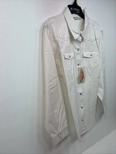 New Women’s Cumberland White Gem Long Sleeve Pearl Snap Large II-98