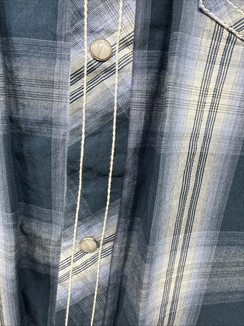 New Men’s ELY 1878 Blue Flannel Long Sleeve Pearl Snap 2XL H-56