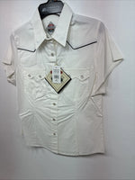 New Women’s Cumberland White Cropped White Short Sleeve Pearl Snap Medium LL-67