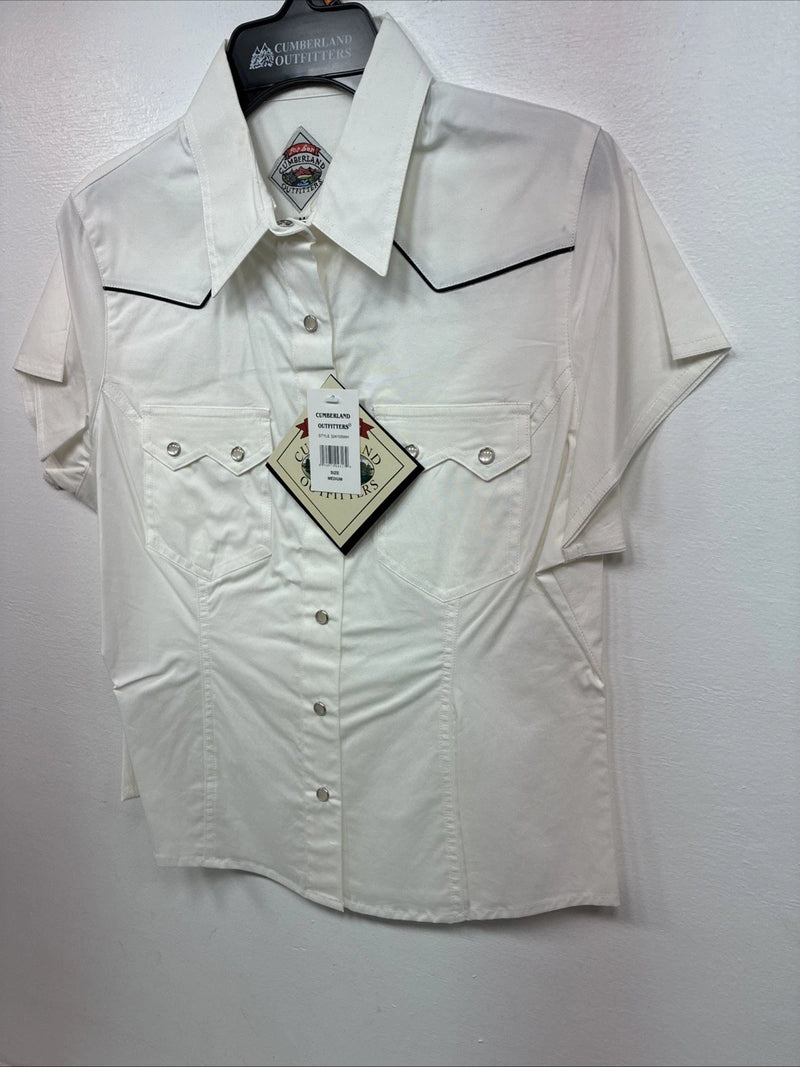 New Women’s Cumberland White Cropped White Short Sleeve Pearl Snap Medium LL-67