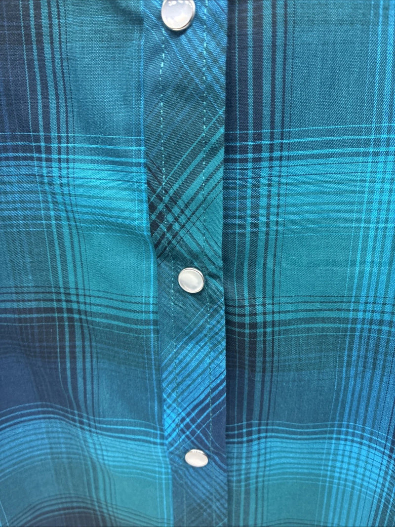 New Girls Cumberland Blue Plaid Long Sleeve Pearl Snap 3XL CC-112