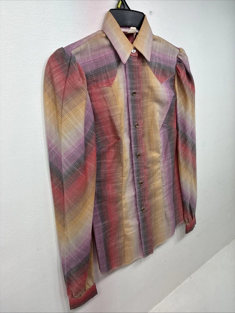 New Women’s H Bar C Multicolor Plaid Long Sleeve Pearl Snap Size 28 DD-142