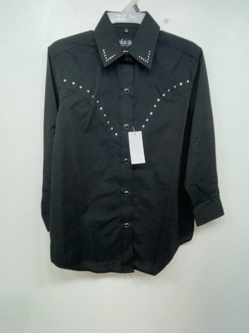 New Women’s Black White House Long Sleeve Button Up Shirt M #94770 3B-92