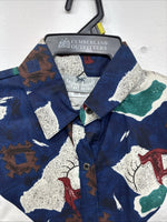 New Men’s Cowboy Threads Blue White Design Long Sleeve Button Up Small DD-101