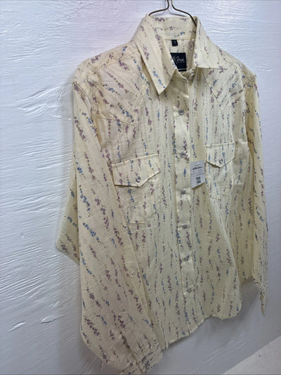 New Women’s White Horse Yellow Floral Long Sleeve Pearl Snap Small DD-47
