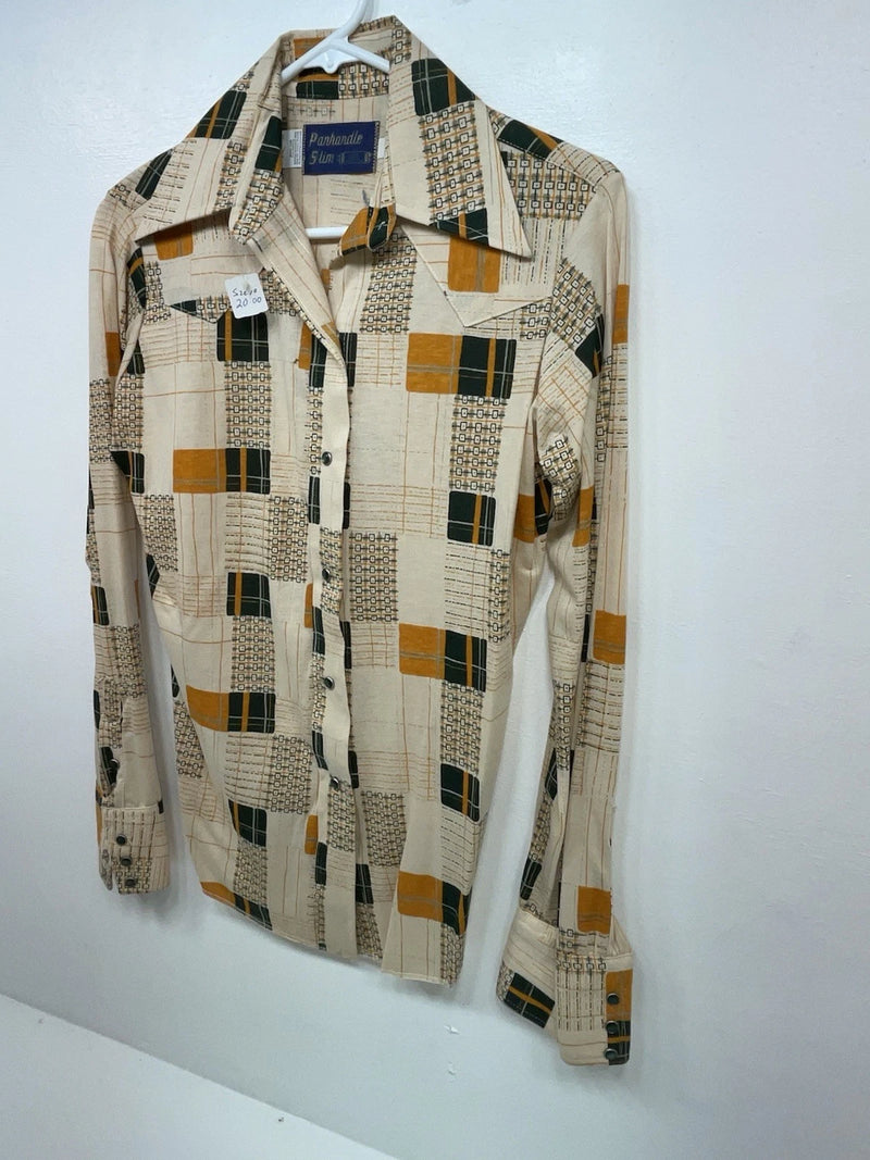 New Women’s Green Orange Panhandle Slim Long Sleeve Button Up Shirt #3165 3B-31