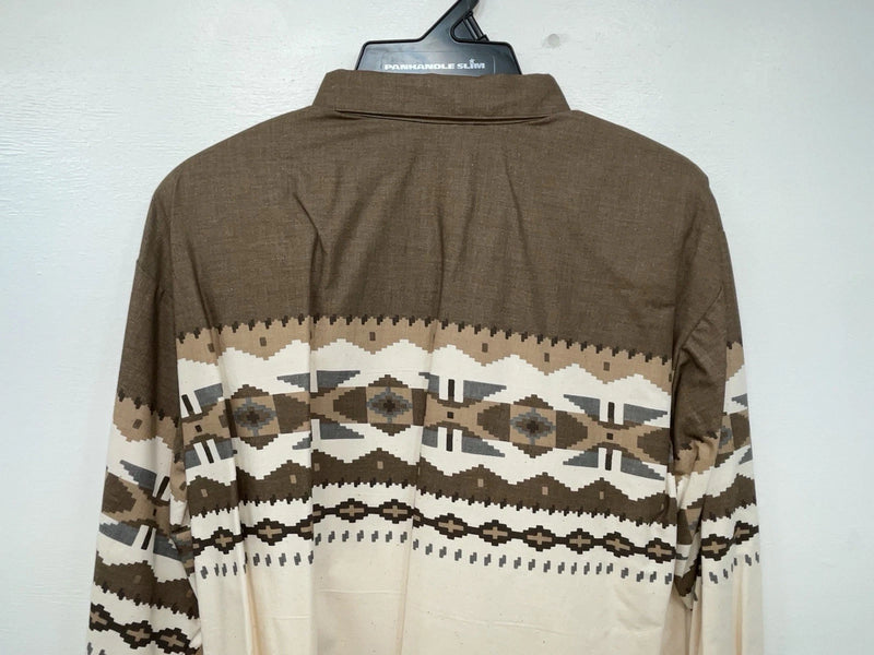 New Women’s Brown Aztec Panhandle Slim Long Sleeve Button Up Shirt L 3B-110