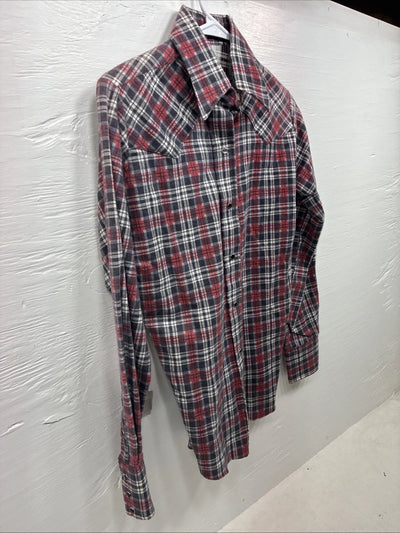 New Kids Panhandle Slim Red Plaid Long Sleeve Pearl Snap Size 12 CC-86