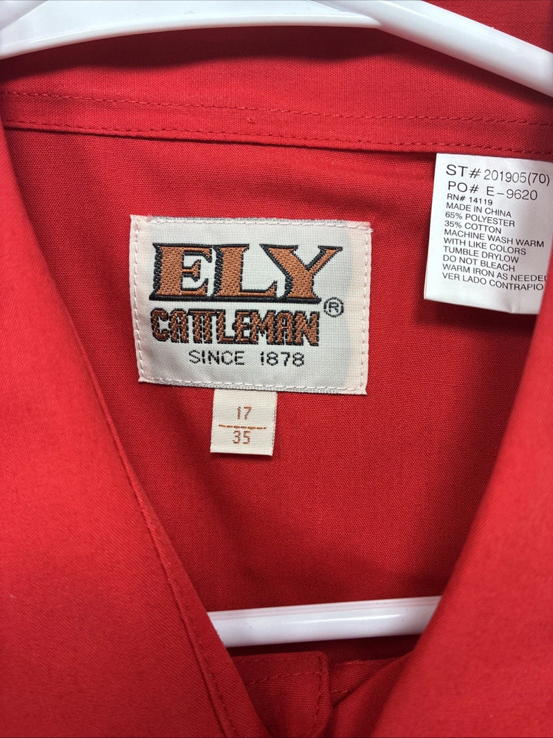 New Men’s ELY Cattleman Red Western Long Sleeve Pearl Snap 17 X 35 XL T-51