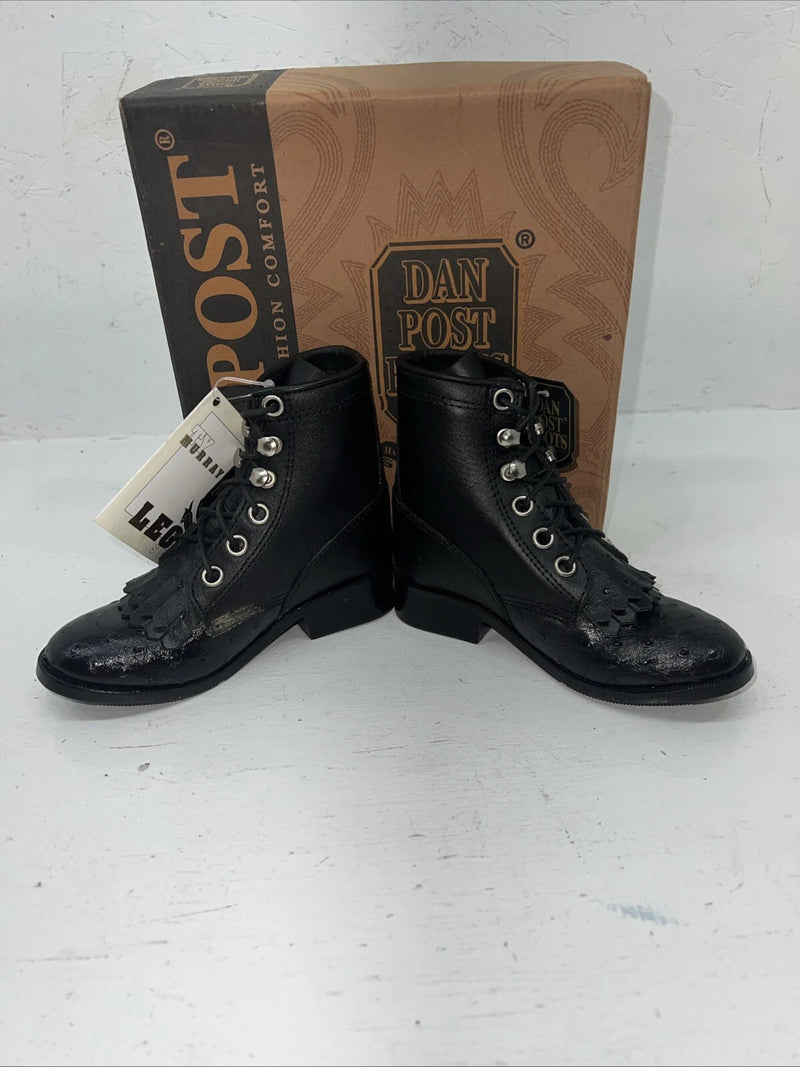 New Infants Black Ostrich Print Lace Up Dan Post Cowboy Boots. 6.5 6 1/2 D. 24-5