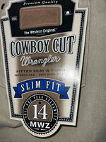 New Girls Boys Cowboy Cut Slim Fit Wrangler Tan Denim Jeans. 5x34 F-39