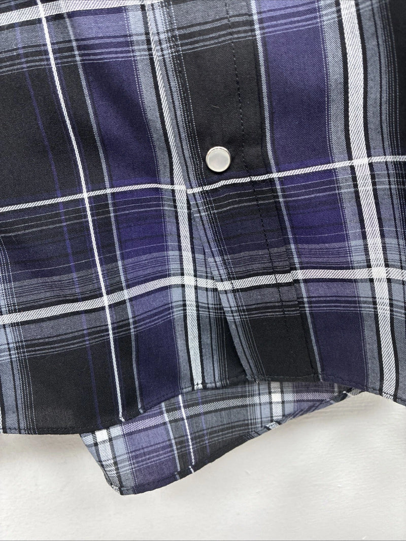 New Kids ELY Cattleman Purple Plaid Long Sleeve Pearl Snap Small LL-6