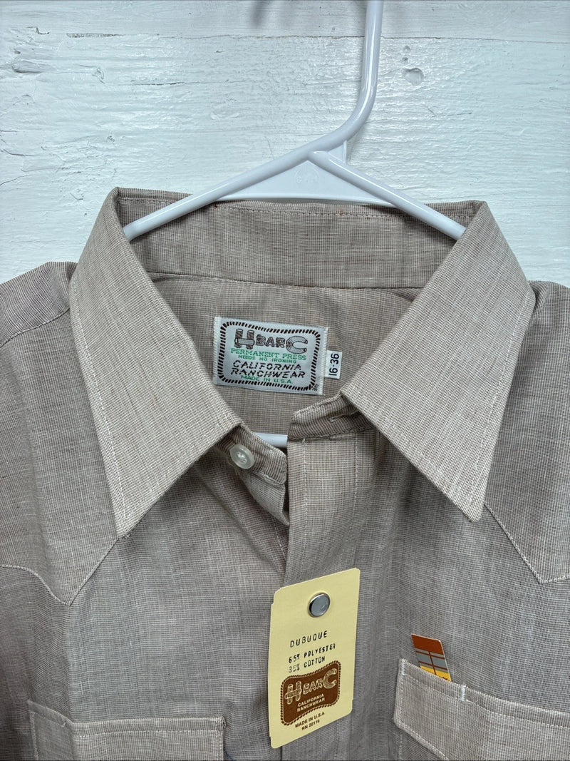 New Men’s H Bar C Brown Long Sleeve Pearl Snap 16 X 36 Large CC-63