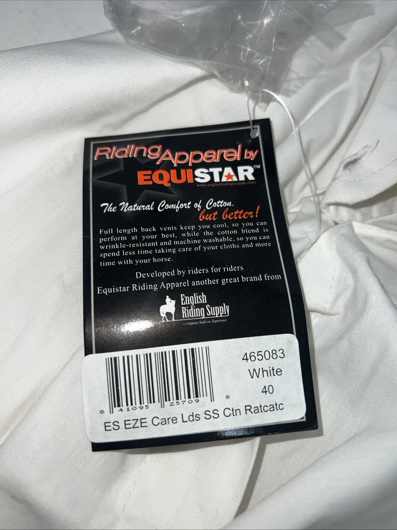 New Women’s White EQUISTAR Short Sleeve English Riding Shirt. 40 G-39