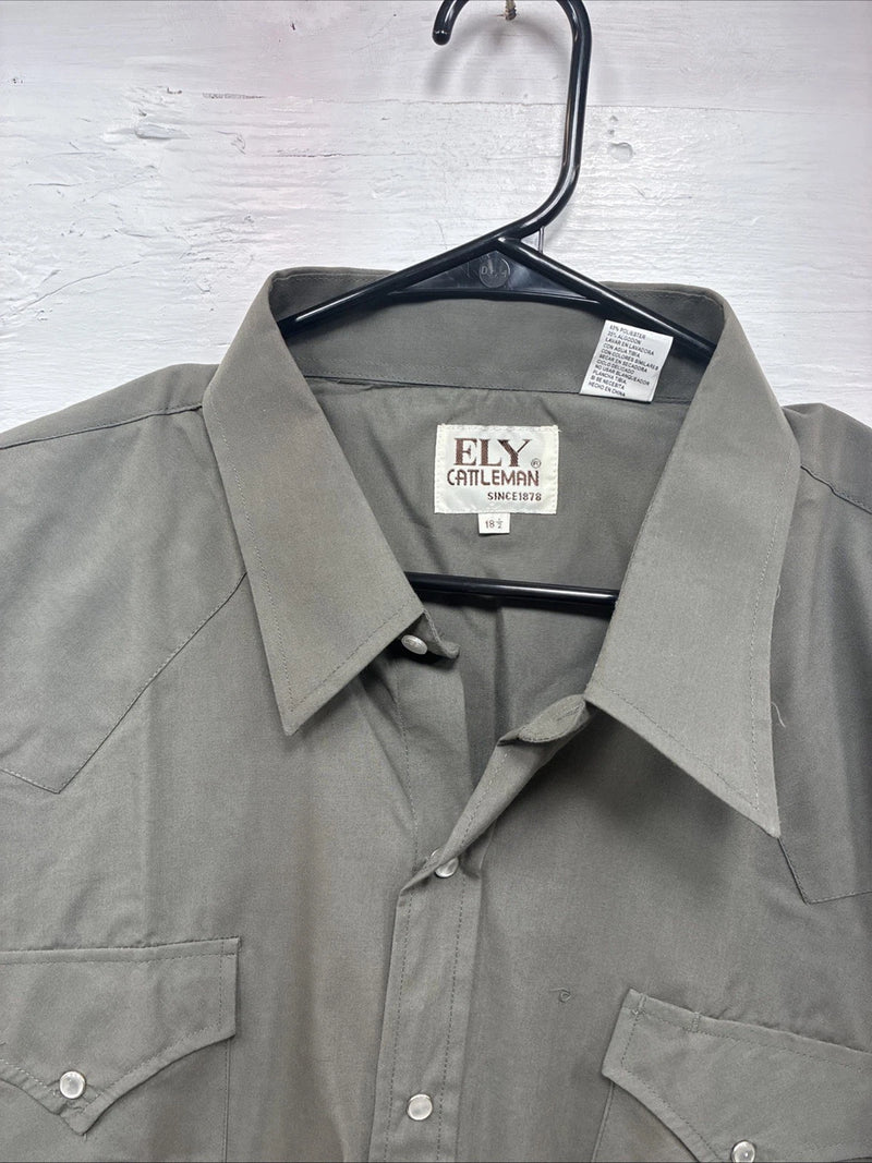 New Men’s ELY Cattleman Dark Siege Green Short Sleeve Pearl Snap 18.5 2XL M-28