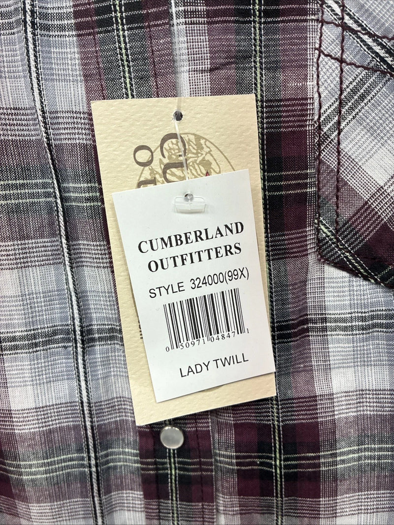 New Women’s Cumberland Purple Plaid Long Sleeve Pearl Snap 3XL GG-33