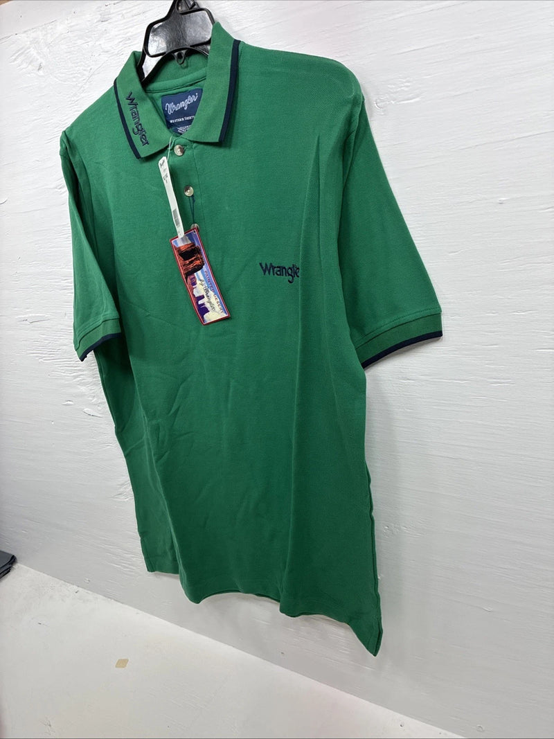 New Men’s Wrangler Green Short Sleeve Polo Shirt Medium K-64