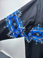 New Men’s Cumberland Black Blue Design Long Sleeve Pearl Snap Large CC-55