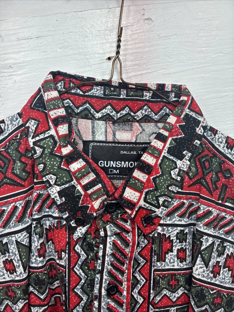 New Men’s GunSmoke Red Designed Long Sleeve Button Up Medium V-94