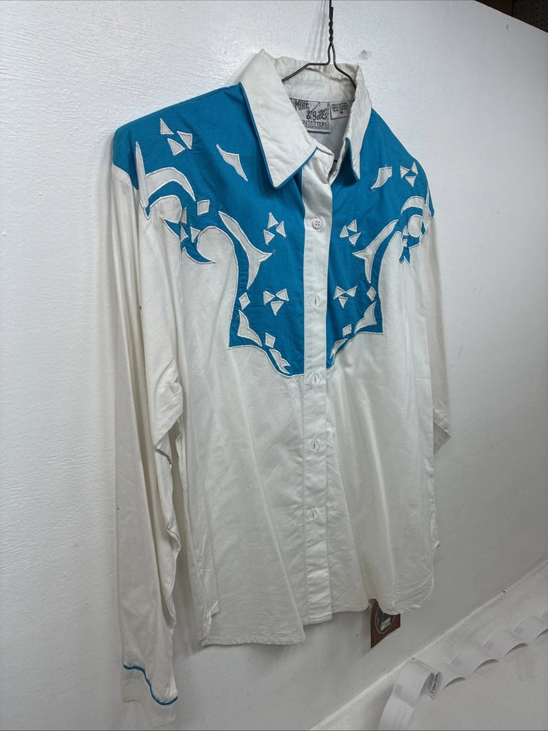 New Women’s Mine & Bills White Blue Long Sleeve Button Up Medium MM-112