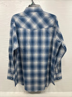 New Men’s ELY Cattleman Blue White Plaid Long Sleeve Pearl Snap XL T-44