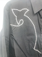 New Men’s White Horse Black Long Sleeve Pearl Snap Medium B-101