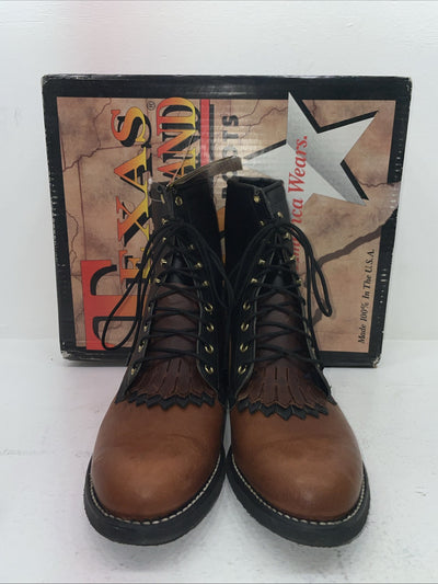 New Men’s Brown Lace Up Texas Brand Cowboy Boots. 8760 10 E E. 6-38