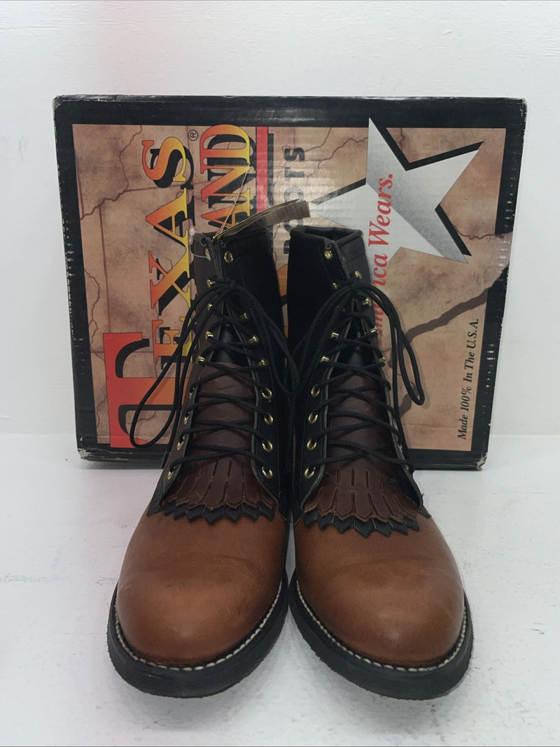 New Men’s Brown Lace Up Texas Brand Cowboy Boots. 8760 10 E E. 6-38