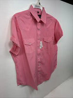 New Women’s White Horse Pink Checker Short Sleeve Pearl Snap Large KK-122