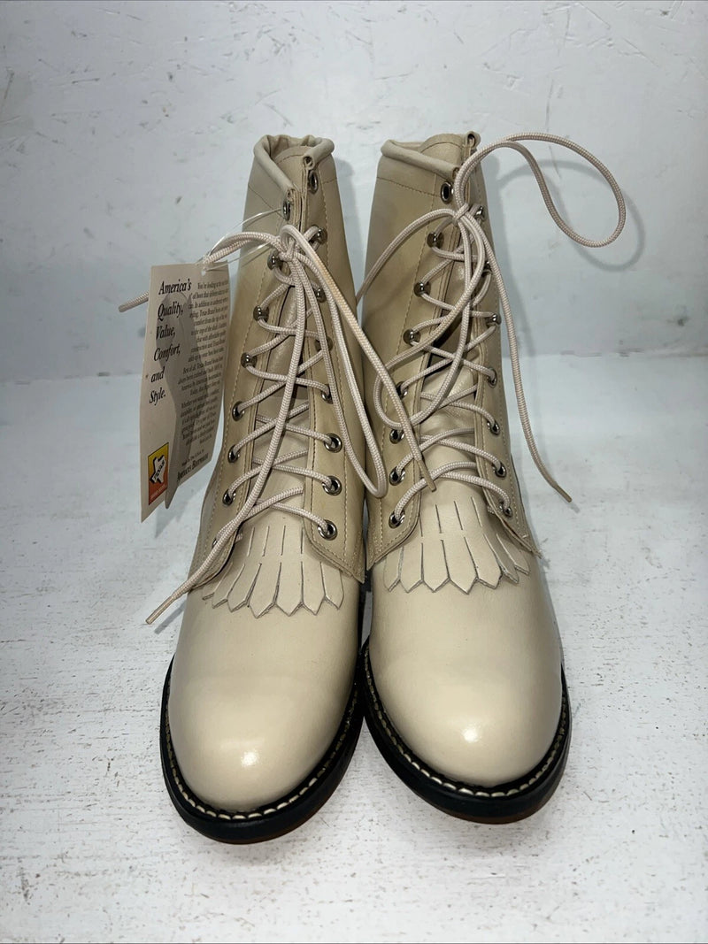 New Women’s Tan Lace Up Texas Brand Cowboy Boots. 4469 6:5 6 1/2 M. 19-116