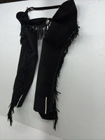 New Black Tough 1 Show Chaps With Fringe Adjustable Waist 43” Small N-42