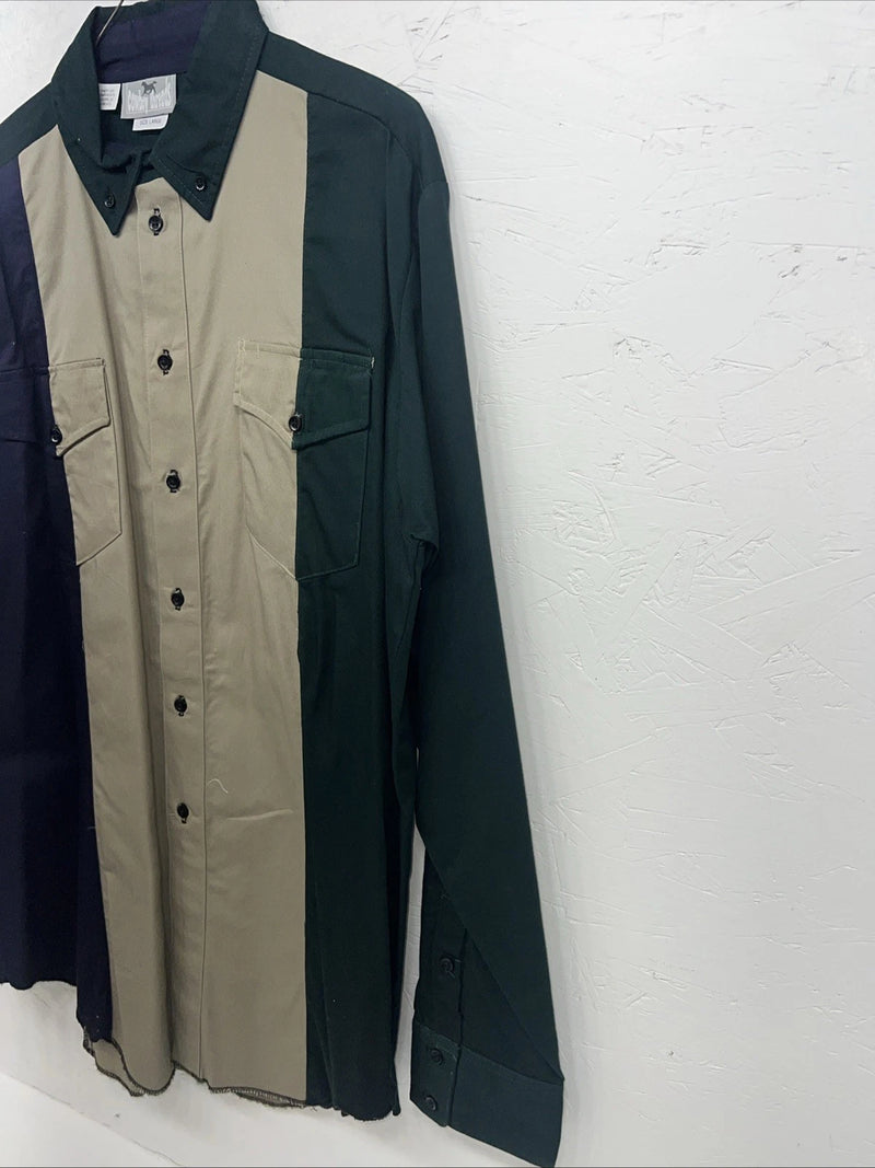 New Men’s Green Tan Blue Cowboy Threads Button Up Long Sleeve Shirt. Large P-27