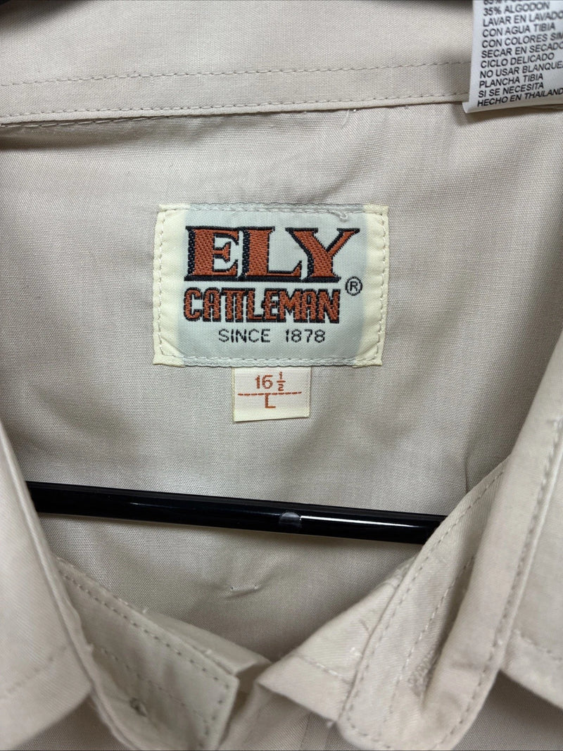 New Men’s ELY Cattleman Tan Short Sleeve Pearl Snap 16.5 Large CC-7