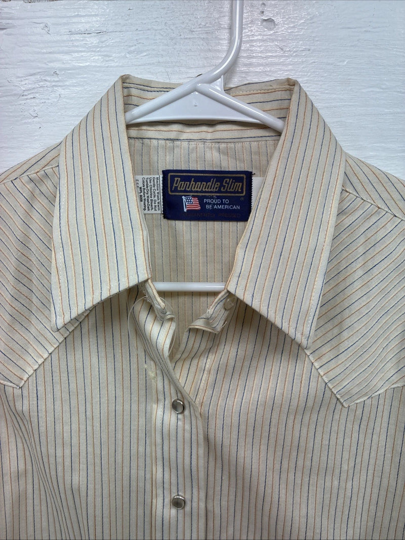 New Women’s Panhandle Slim Tan Stripe Long Sleeve Pearl Snap 16 XL DD-13 
