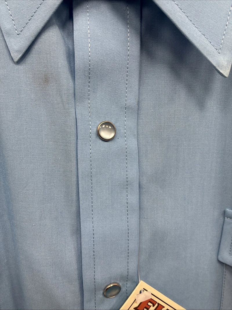 New Men’s ELY Cattleman Blue Western Short Sleeve Pearl Snap 18.5 2XL T-48