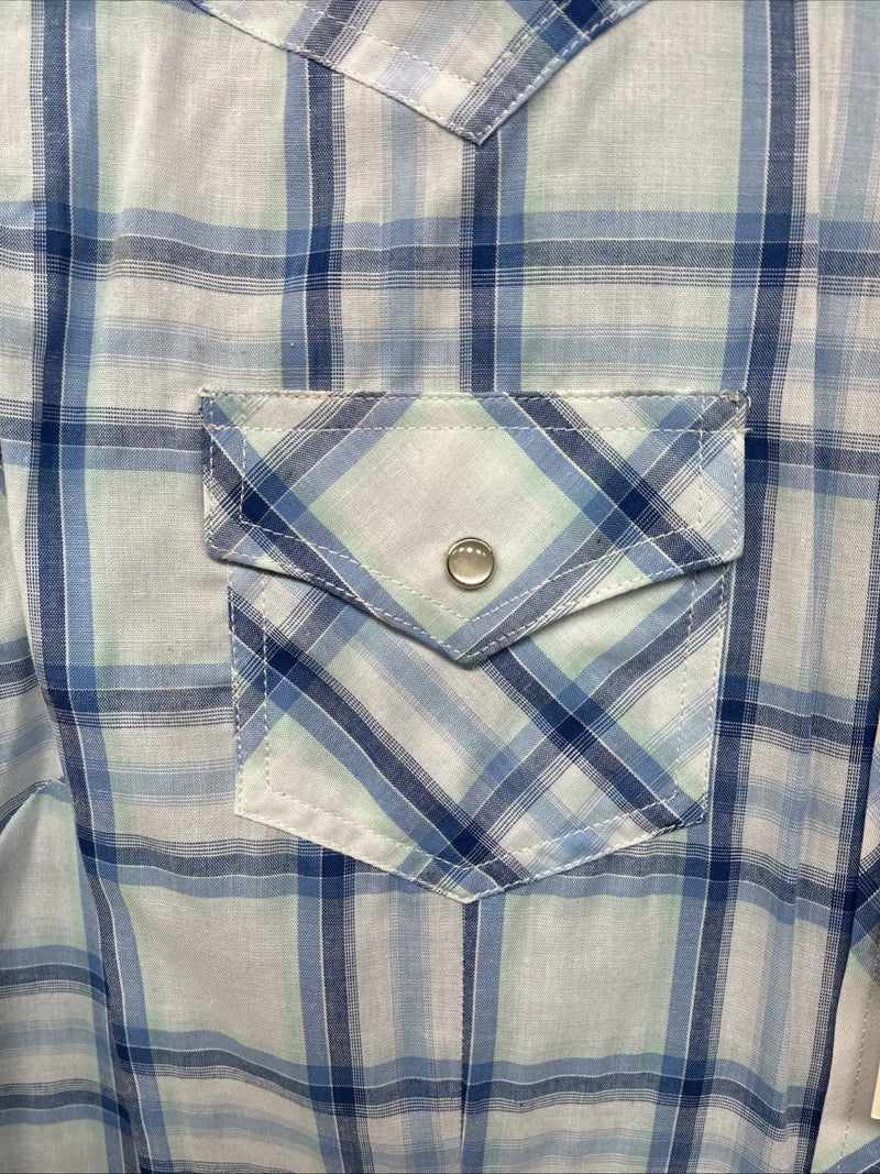 Me Women’s Cumberland Blue Plaid Long Sleeve Pearl Snap XL II-92