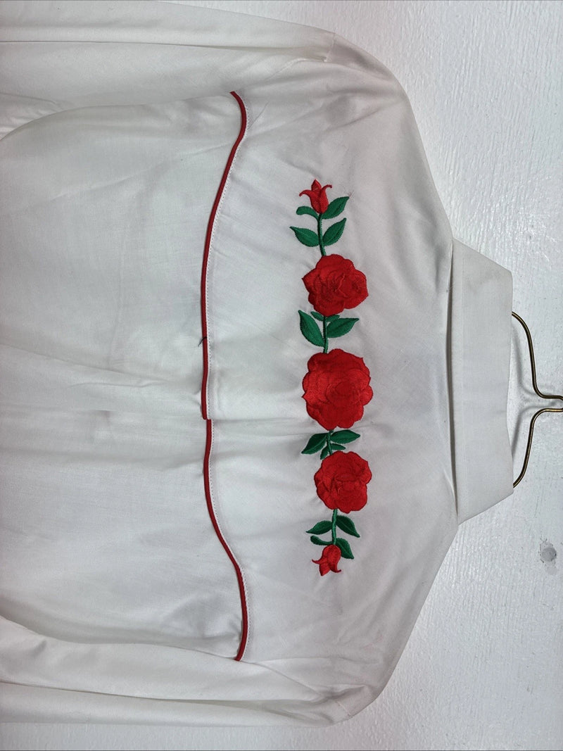 New Women’s Country Charmers White Rose Long  Sleeve Pearl Snap Large KK-118