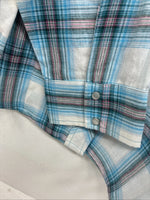 New Women’s Cumberland Blue Plaid Long Sleeve Pearl Snap XL  GG-79