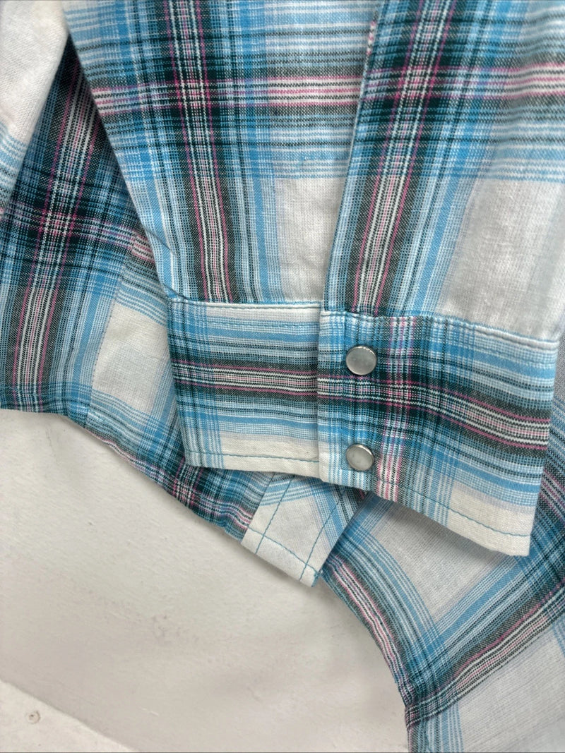 New Women’s Cumberland Blue Plaid Long Sleeve Pearl Snap XL  GG-79