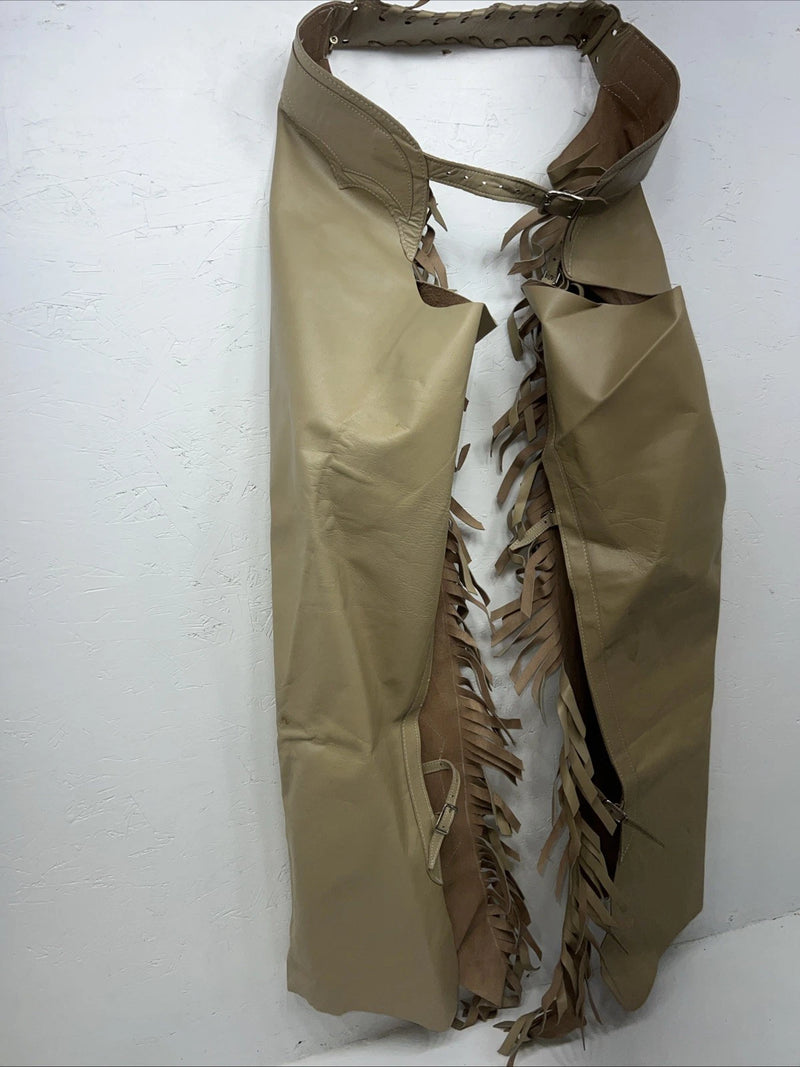 NOS Tan Show Chaps With Fringe Adjustable Waist 38 L-43