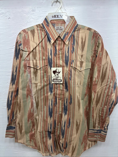New Men’s ELY Cattleman Multicolor Camo Long Sleeve Pearl Snap 16.5 Large T-56