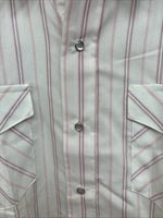 New Women’s H Bar C Pink Stripe Long Sleeve Pearl Snap Size 35 MM-25