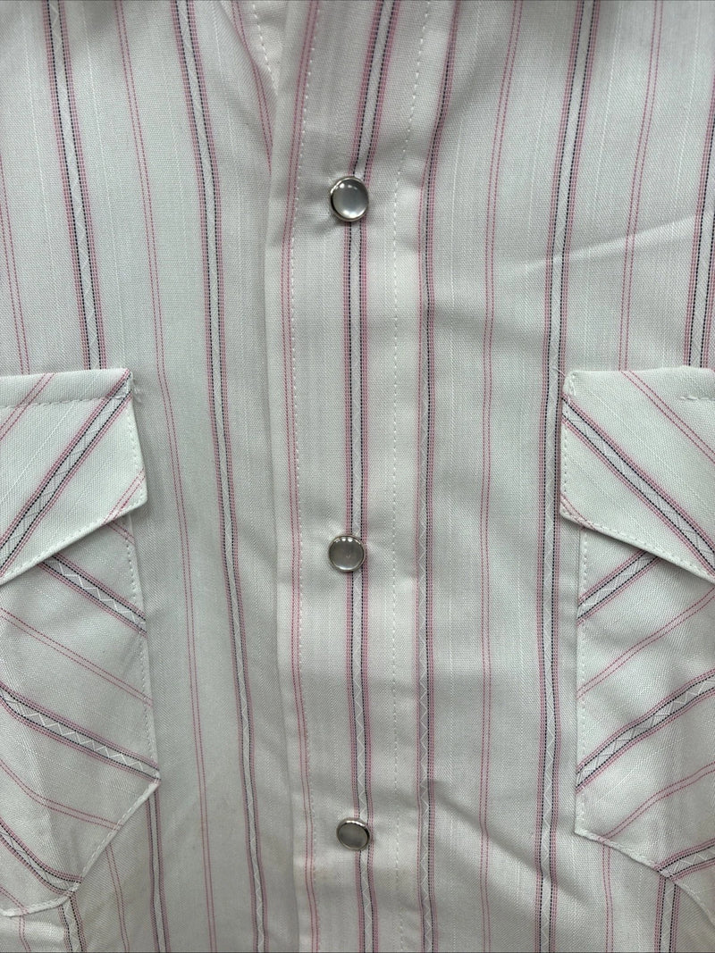 New Women’s H Bar C Pink Stripe Long Sleeve Pearl Snap Size 35 MM-25
