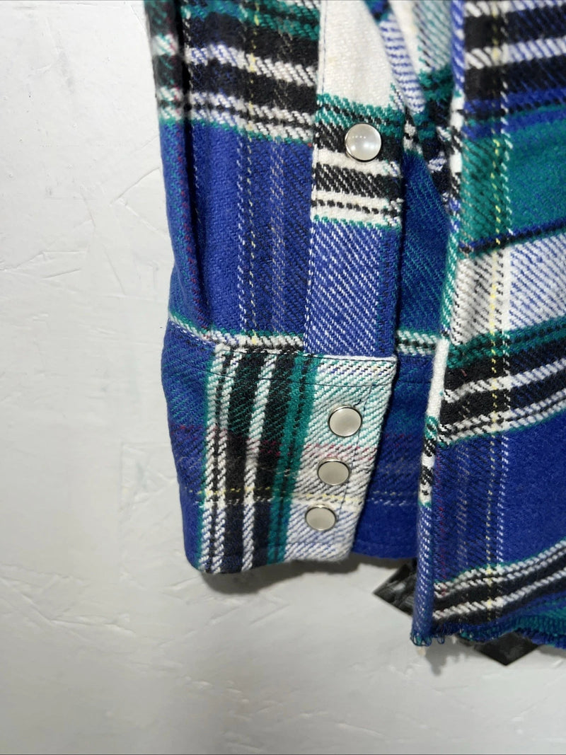 New Men’s Blue Green Plaid Wrangler Pearl Snap Long Sleeve Shirt L Tall P-70