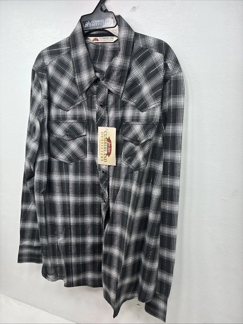 New Women’s Cumberland Gray Plaid Long Sleeve Pearl Snap XL LL-7