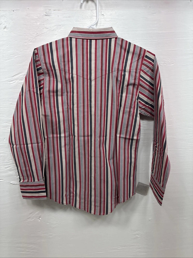 New Kids ELY Classic Red Stripe Long Sleeve Pearl Snap Medium CC-80