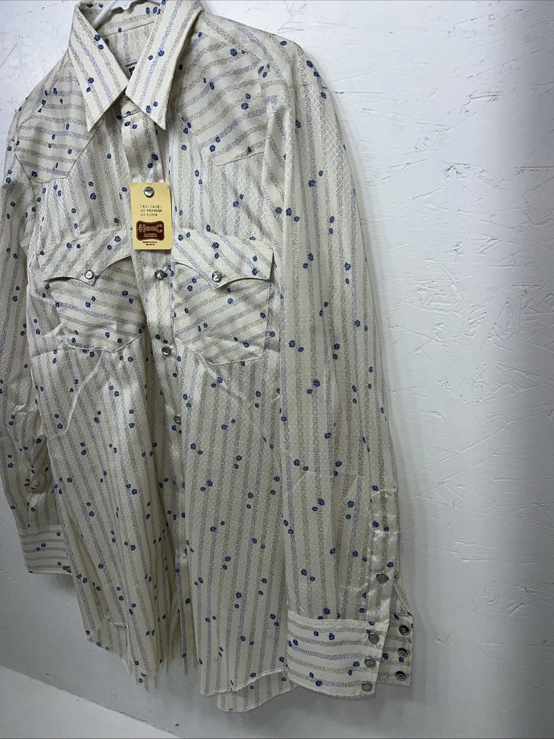 New Men’s White Floral HbarC Ranchwear Long Sleeve Pearl Snap Shirt 16x34 L S-32