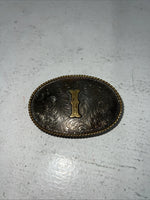 New Children’s Western Productions Copper Gold “I” Oval Belt Buckle. GM13 F-21