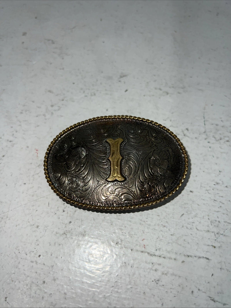 New Children’s Western Productions Copper Gold “I” Oval Belt Buckle. GM13 F-21